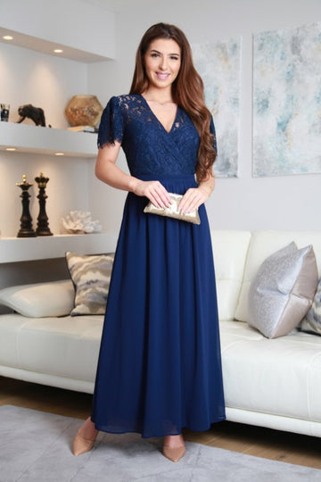Navy Lace Wrap Front Maxi Dress Double Second